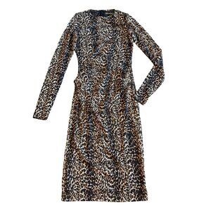 Christian Siriano Animal Print Dress Mesh Stretch Long Sleeve Bodycon Size XS